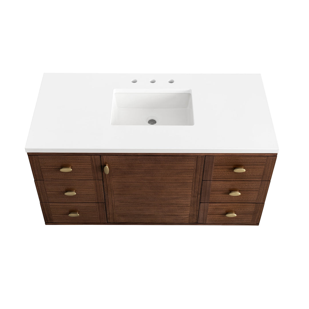 Amberly 48" Single Vanity, Mid-Century Walnut w/ 3 CM White Zeus Top