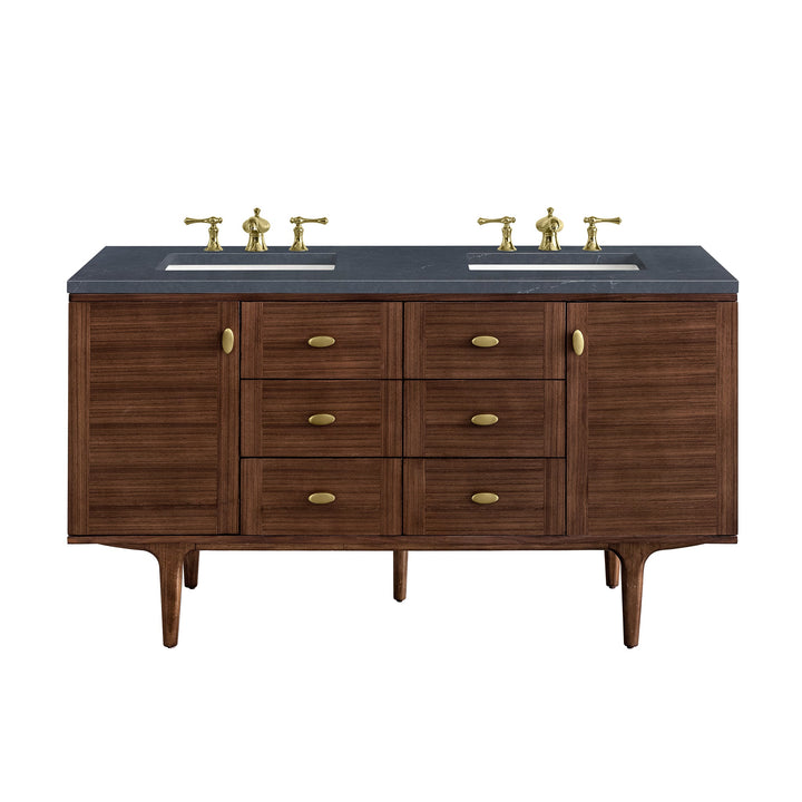 Amberly 60" Double Vanity, Mid-Century Walnut w/ 3 CM Charcoal Soapstone Top