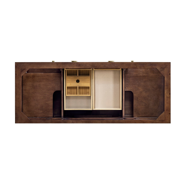 Amberly 60" Double Vanity, Mid-Century Walnut w/ 3 CM Ethereal Noctis Top w/FreePower Wireless Charger