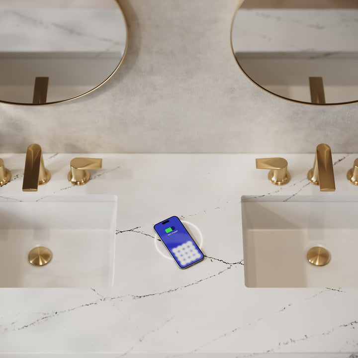 Amberly 60" Double Vanity, Mid-Century Walnut w/ 3 CM Ethereal Noctis Top w/FreePower Wireless Charger