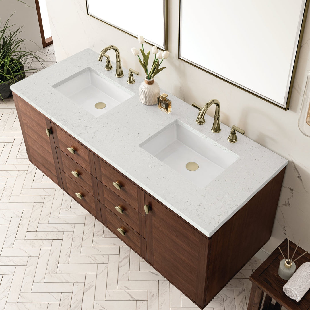 Amberly 60" Double Vanity, Mid-Century Walnut w/ 3 CM Lime Delight Top