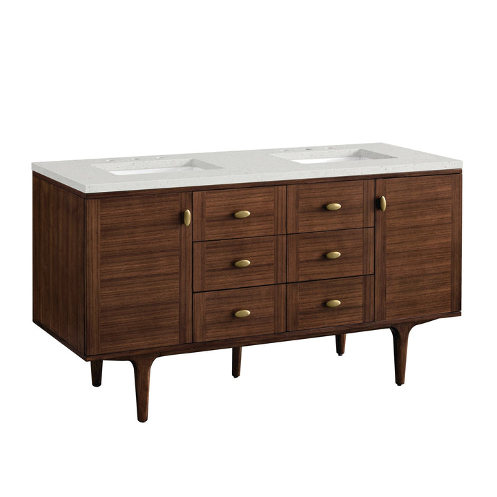 Amberly 60" Double Vanity, Mid-Century Walnut w/ 3 CM Lime Delight Top