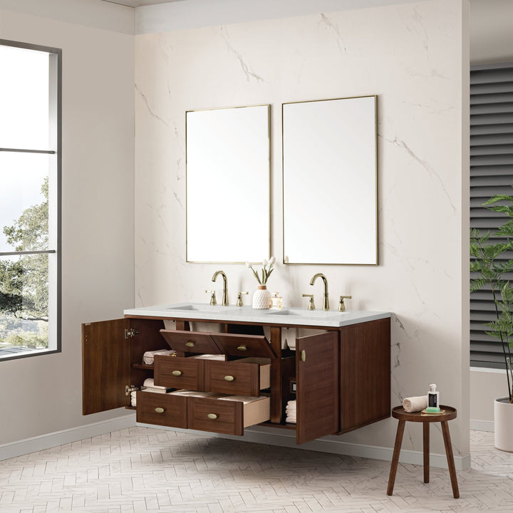 Amberly 60" Double Vanity, Mid-Century Walnut w/ 3 CM Lime Delight Top