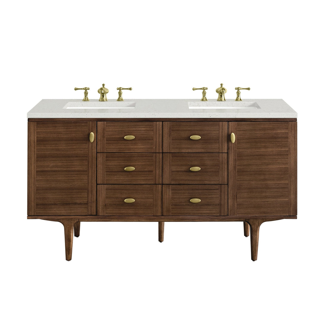 Amberly 60" Double Vanity, Mid-Century Walnut w/ 3 CM Lime Delight Top