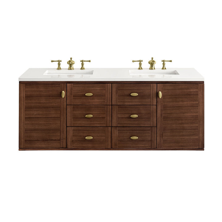 Amberly 60" Double Vanity, Mid-Century Walnut w/ 3 CM White Zeus Top
