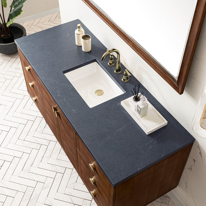 Amberly 60" Single Vanity, Mid-Century Walnut w/ 3 CM Charcoal Soapstone Top