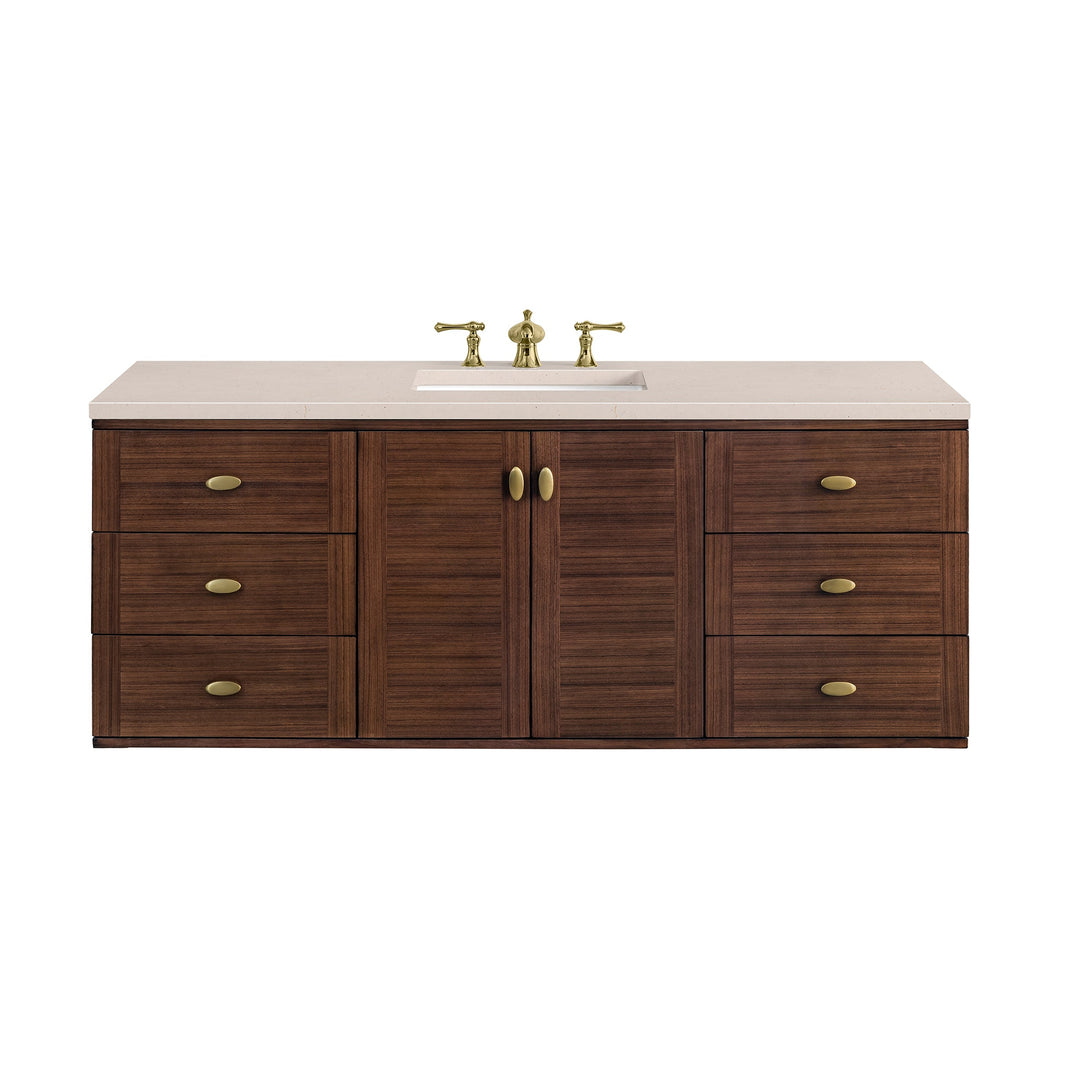 Amberly 60" Single Vanity, Mid-Century Walnut w/ 3 CM Eternal Marfil Top