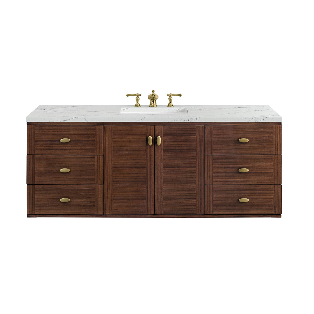 Amberly 60" Single Vanity, Mid-Century Walnut w/ 3 CM Ethereal Noctis Top