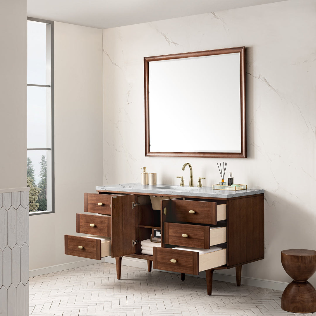 Amberly 60" Single Vanity, Mid-Century Walnut w/ 3 CM Ethereal Noctis Top w/FreePower Wireless Charger