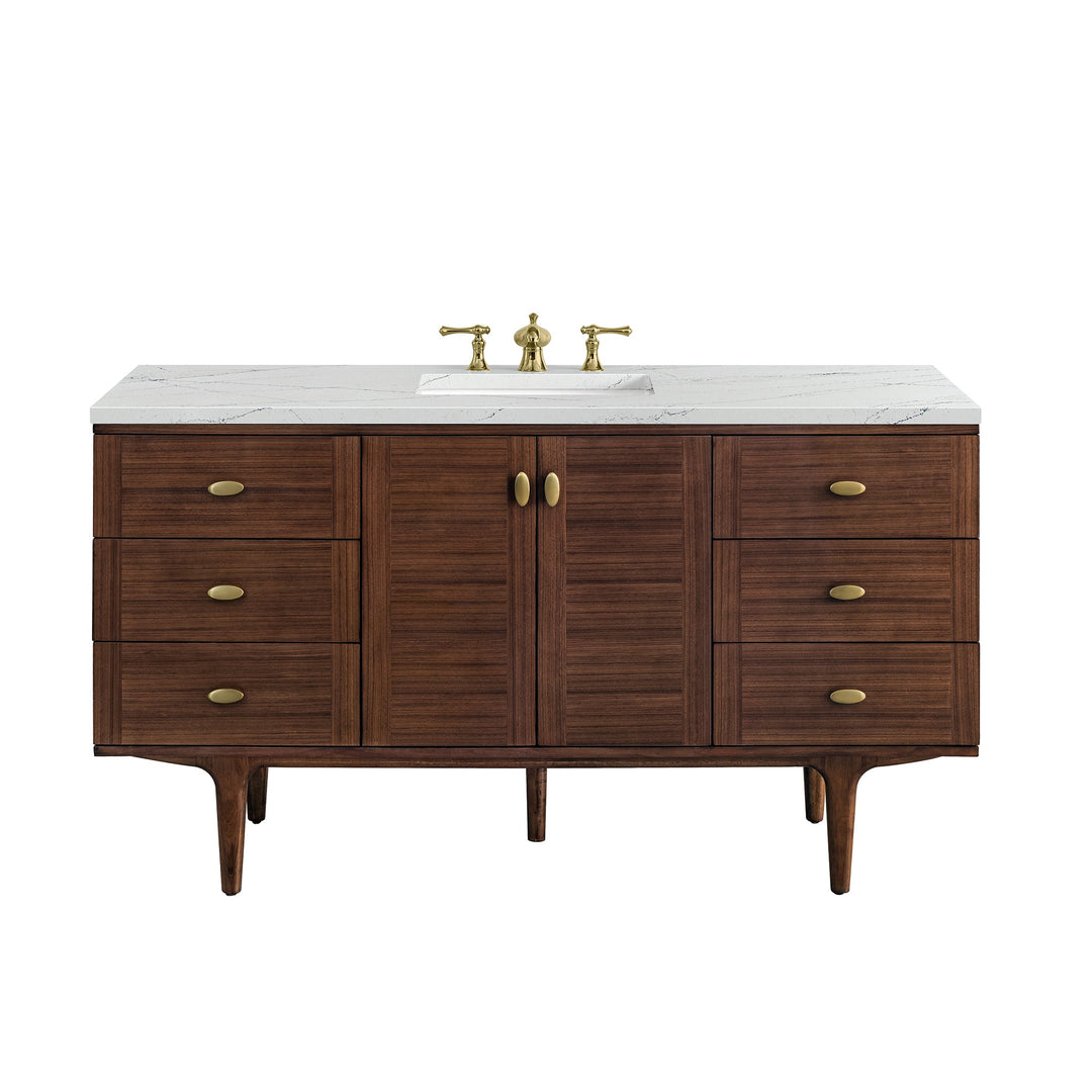 Amberly 60" Single Vanity, Mid-Century Walnut w/ 3 CM Ethereal Noctis Top w/FreePower Wireless Charger