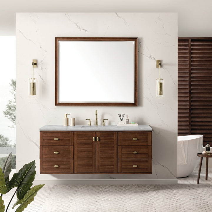 Amberly 60" Single Vanity, Mid-Century Walnut w/ 3 CM Victorian Silver Top