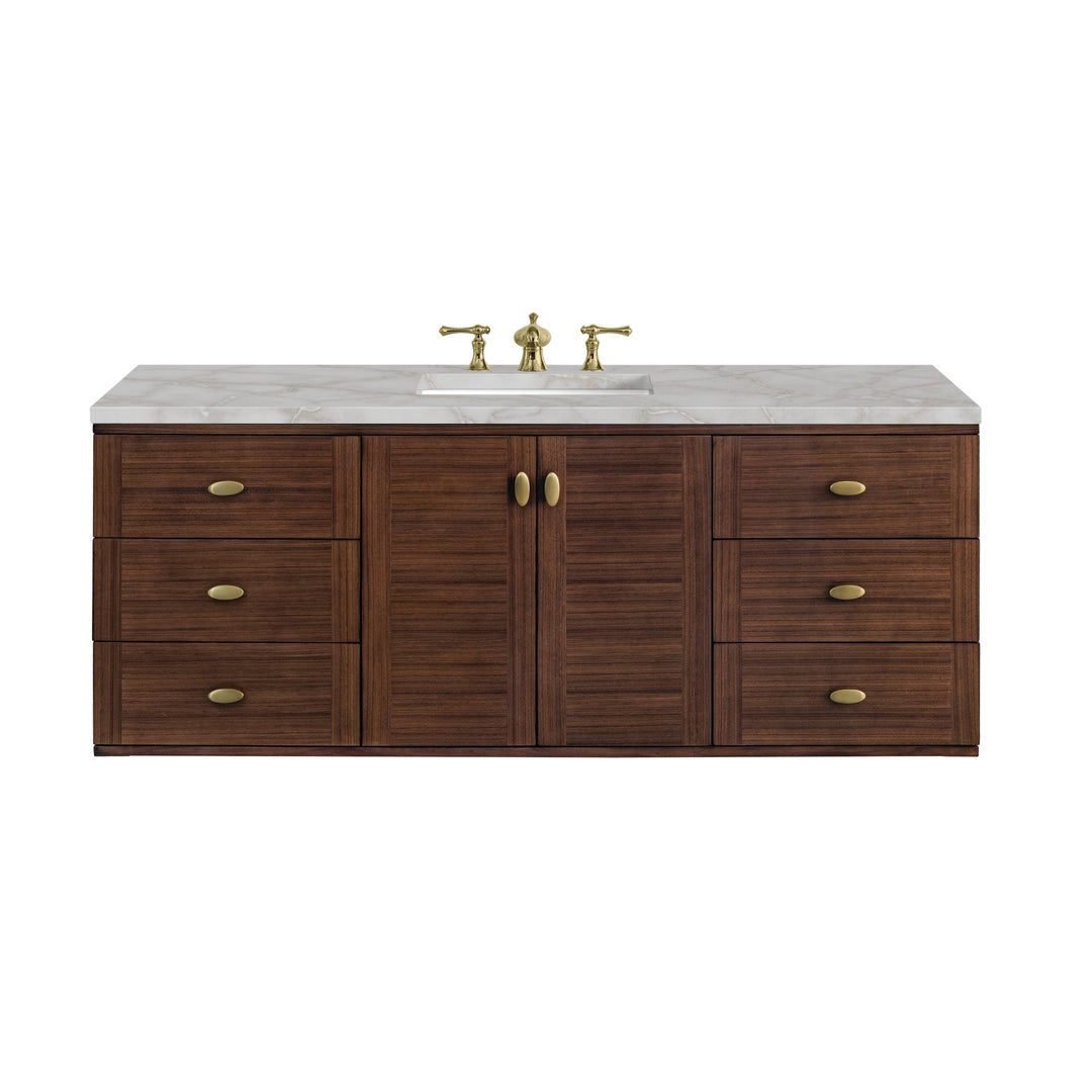 Amberly 60" Single Vanity, Mid-Century Walnut w/ 3 CM Victorian Silver Top