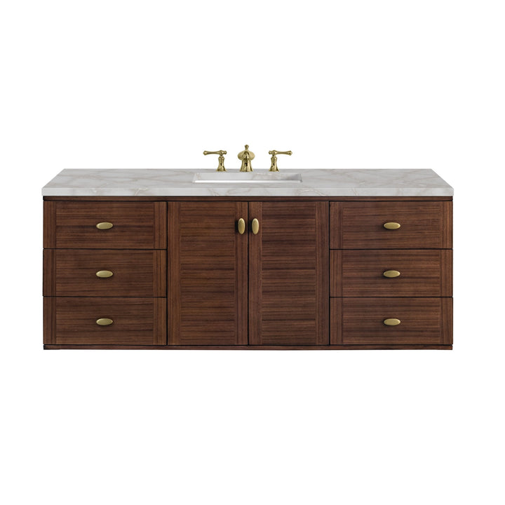 Amberly 60" Single Vanity, Mid-Century Walnut w/ 3 CM Victorian Silver Top