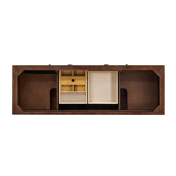 Amberly 72" Double Vanity, Mid-Century Walnut w/ 3 CM Eternal Jasmine Pearl Top w/FreePower Wireless Charger