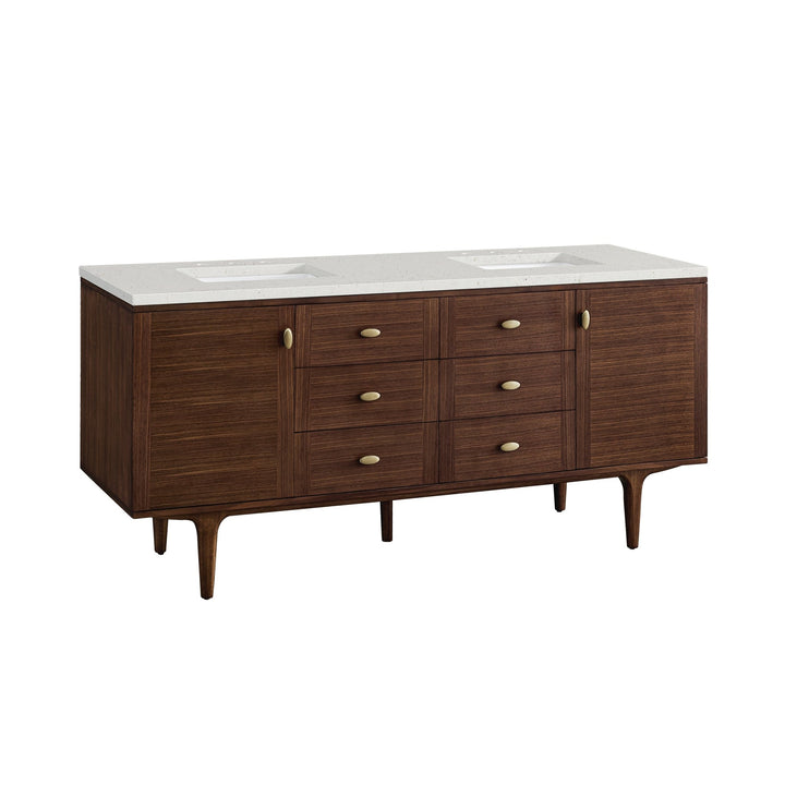 Amberly 72" Double Vanity, Mid-Century Walnut w/ 3 CM Lime Delight Top