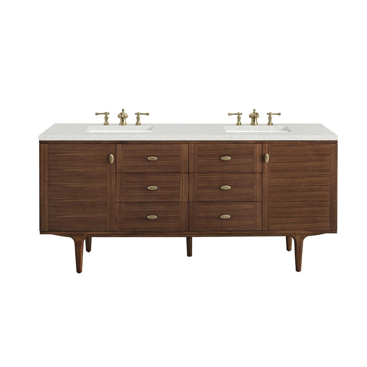 Amberly 72" Double Vanity, Mid-Century Walnut w/ 3 CM Lime Delight Top