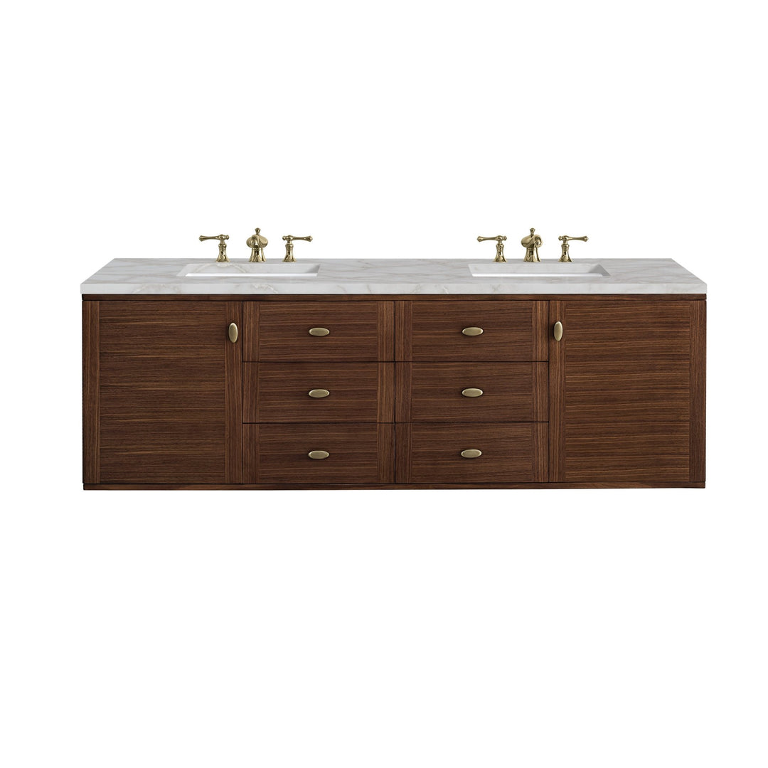 Amberly 72" Double Vanity, Mid-Century Walnut w/ 3 CM Victorian Silver Top