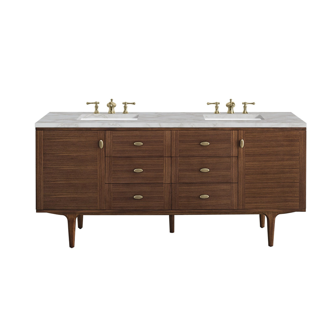 Amberly 72" Double Vanity, Mid-Century Walnut w/ 3 CM Victorian Silver Top