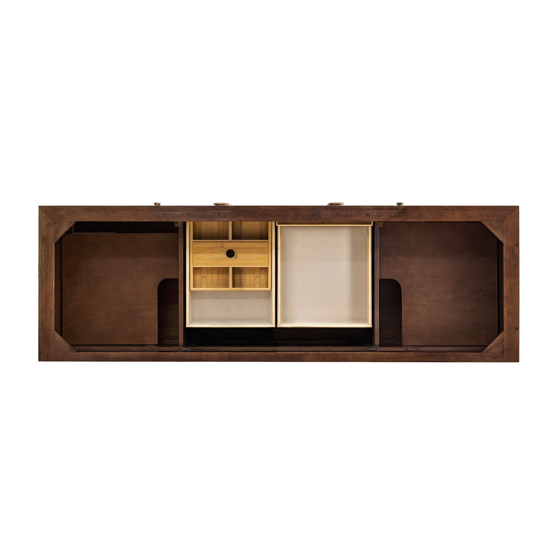 Amberly 72" Double Vanity, Mid-Century Walnut w/ 3 CM Victorian Silver Top w/FreePower Wireless Charger