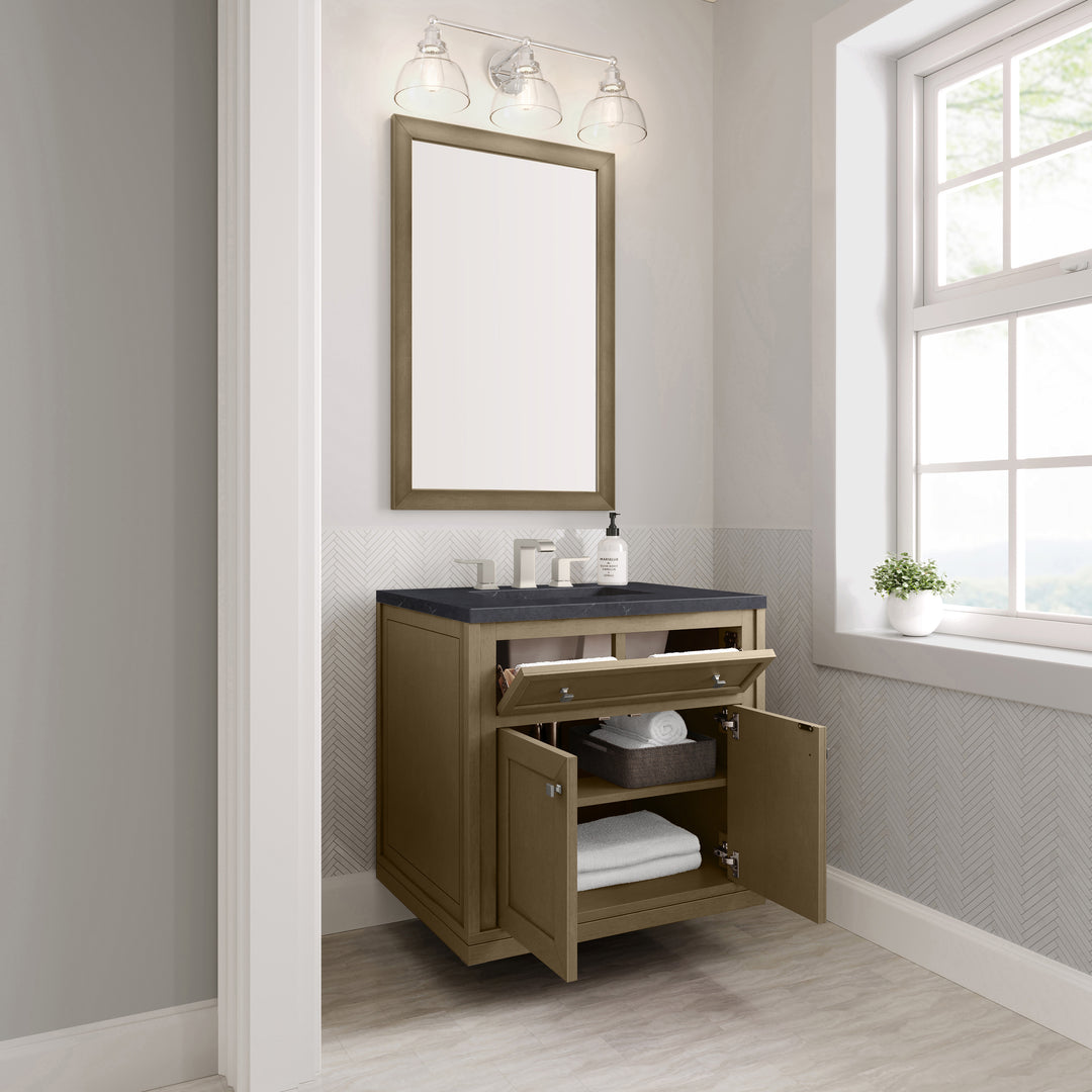 Chicago 30" Single Vanity, Walnut Whisper, w/ 3 CM Charcoal Soapstone Silestone® Top
