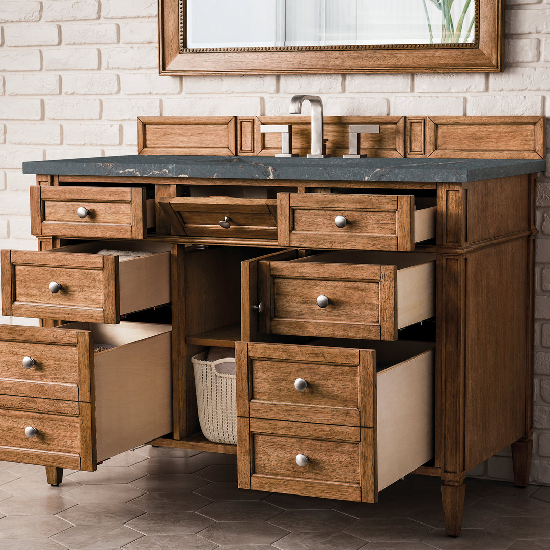 Brittany 48" Single Vanity, Saddle Brown w/ 3 CM Parisien Bleu Silestone Top w/FreePower Wireless Charger