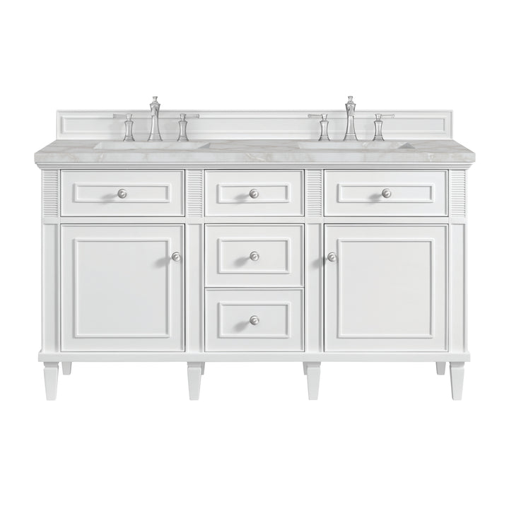 Lorelai 60" Double Vanity, Bright White w/ 3 CM Victorian Silver Silestone Top