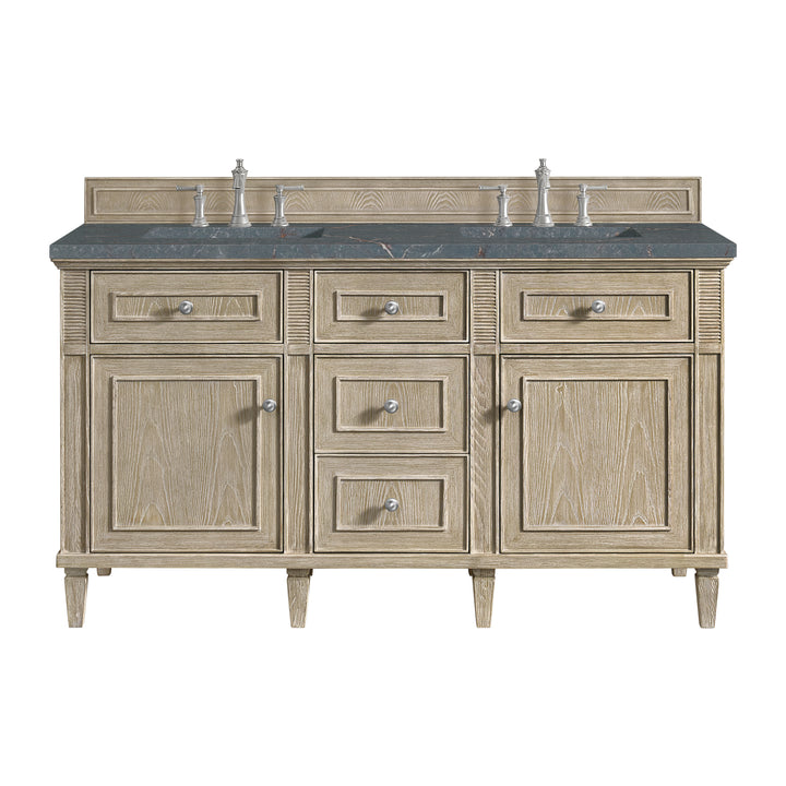 Lorelai 60" Double Vanity, Whitewashed Oak w/ 3 CM Parisien Bleu Silestone Top