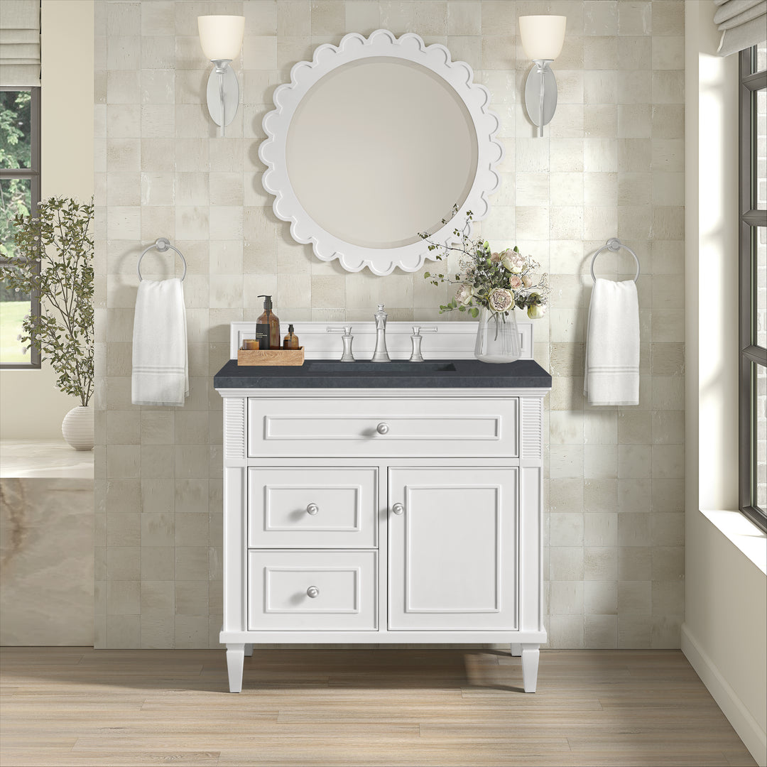 Lorelai 36" Single Vanity, Bright White w/ 3 CM Charcoal Soapstone Silestone Top