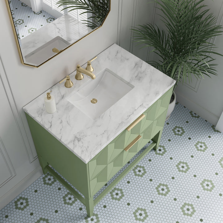 Emmeline 36" Single Vanity, Pistachio w/ 3 CM Carrara Marble Top