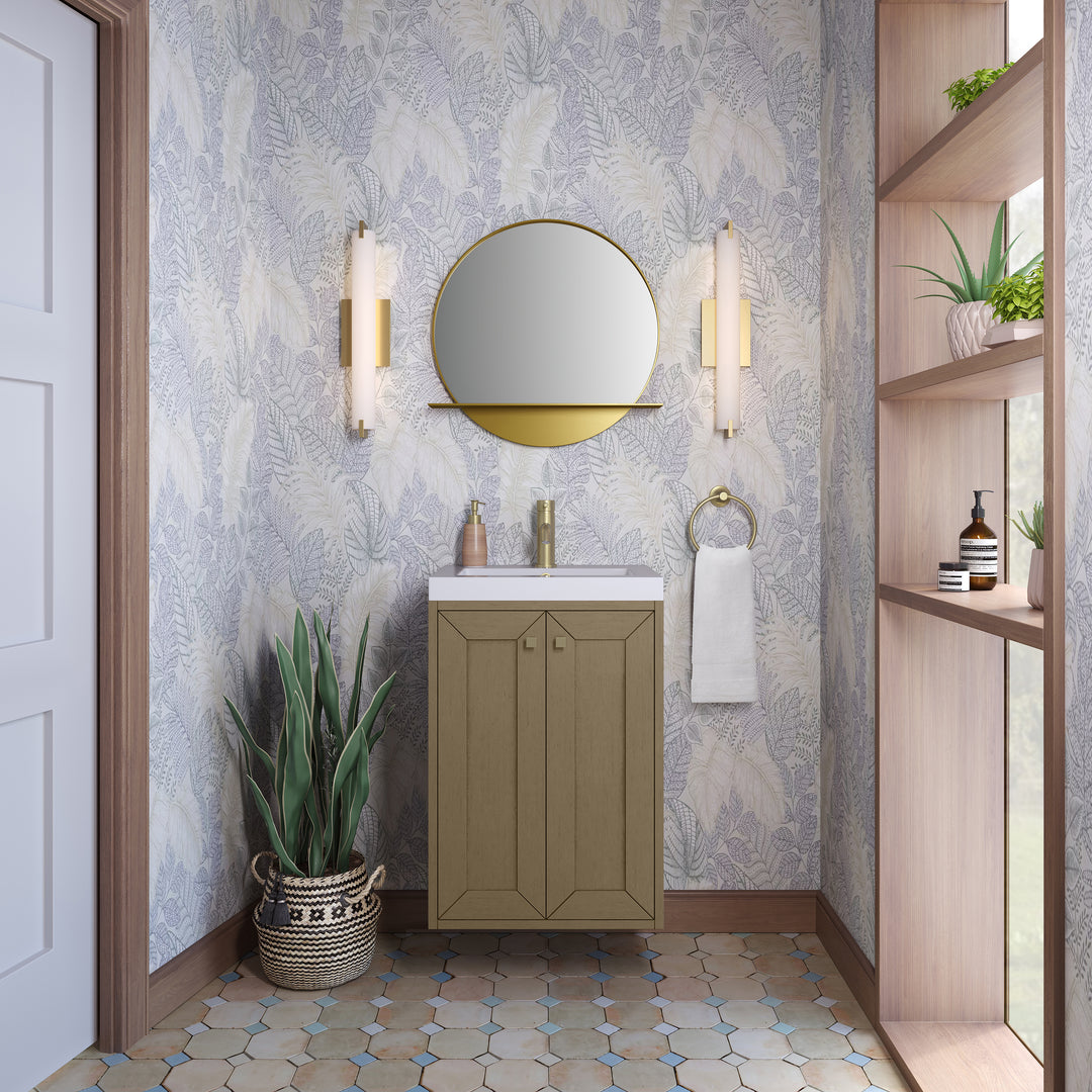 Chianti 20" Single Vanity, Walnut Whisper, Champagne Brass, w/ White Glossy Composite Stone Top