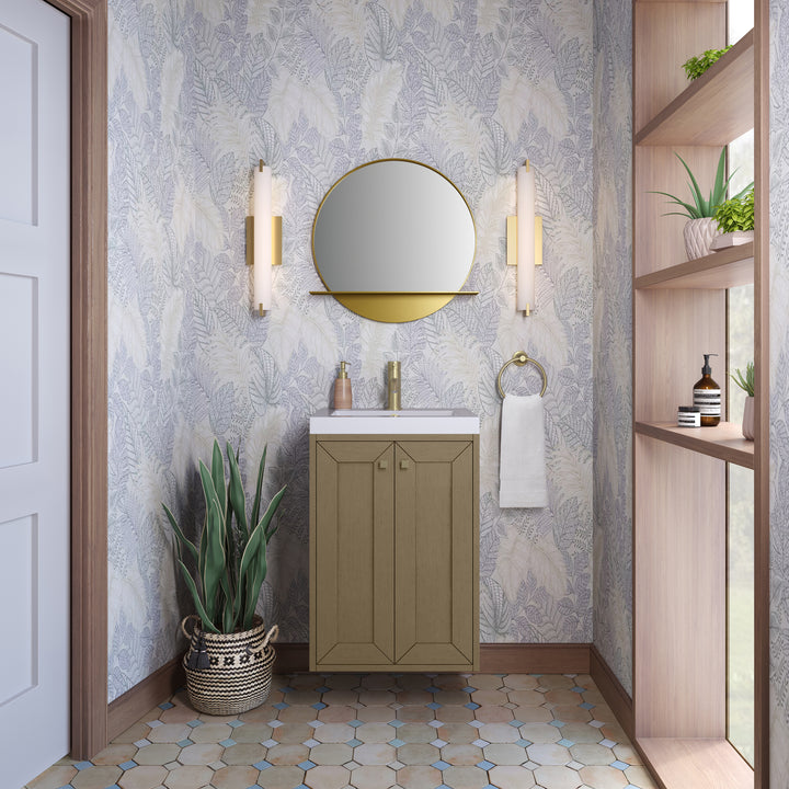 Chianti 20" Single Vanity, Walnut Whisper, Champagne Brass, w/ White Glossy Composite Stone Top