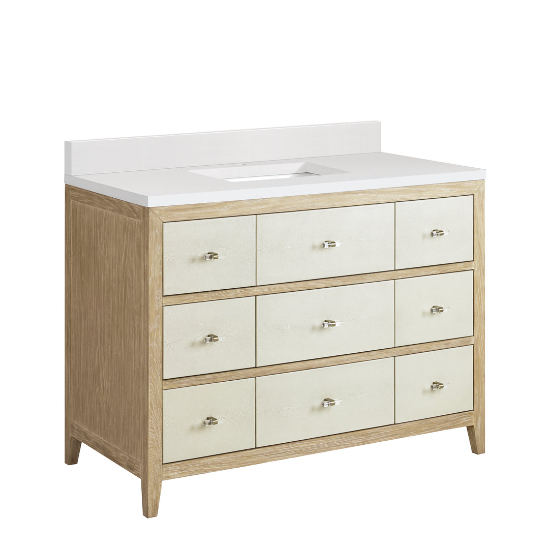 Celeste 48" Single Vanity, Sunwashed Oak with Embossed Shagreen w/ Single Hole 3 CM White Zeus Silestone Top & Backsplash