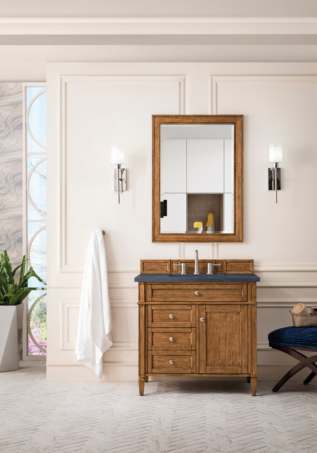 Brittany 36" Single Vanity, Saddle Brown w/ 3 CM Charcoal Soapstone Silestone Top