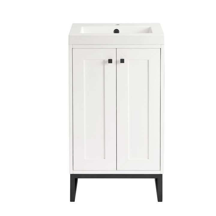 Chianti 20" Single Vanity, Glossy White, Matte Black, w/ White Glossy Composite Stone Top