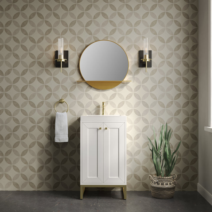 Chianti 20" Single Vanity, Glossy White, Champagne Brass, w/ White Glossy Composite Stone Top