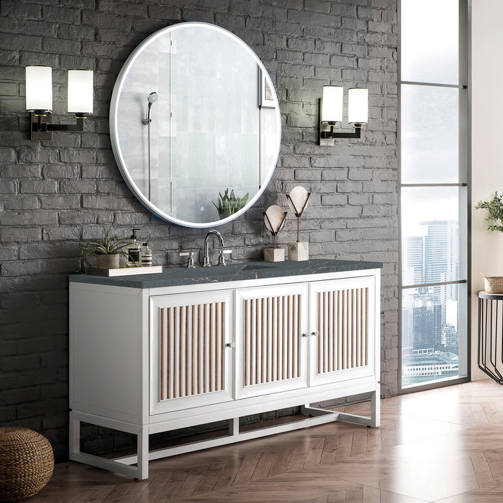 Athens 60" Single Vanity, Glossy White w/ 3 CM Parisien Bleu Silestone Top