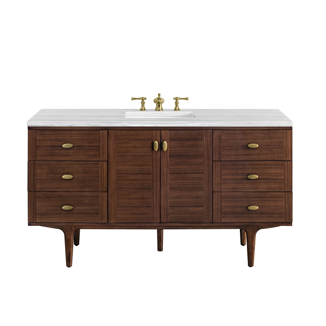 Amberly 60" Single Vanity, Mid-Century Walnut w/ 3 CM Arctic Fall Top