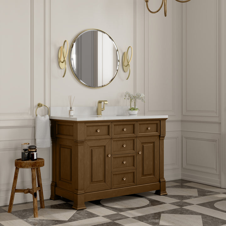 Brookfield 48" Single Vanity, Honey Oak w/ Single Hole 3 CM White Zeus Silestone® Top & Backsplash