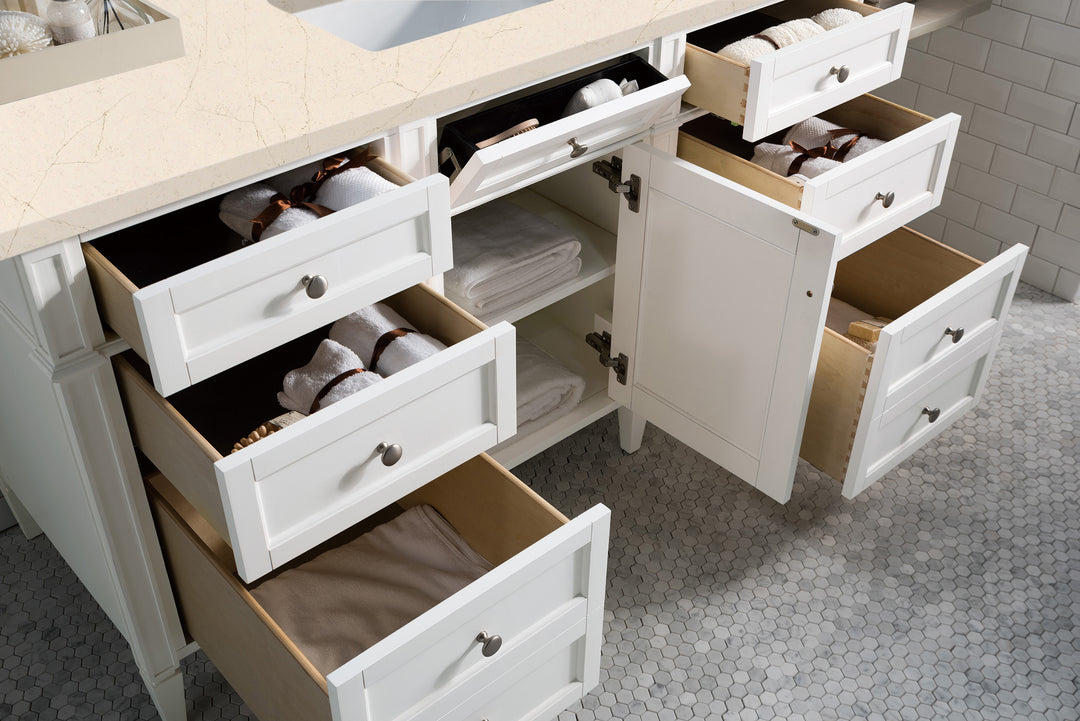 Brittany 60" Single Vanity, Bright White w/ 3 CM Eternal Marfil Silestone Top