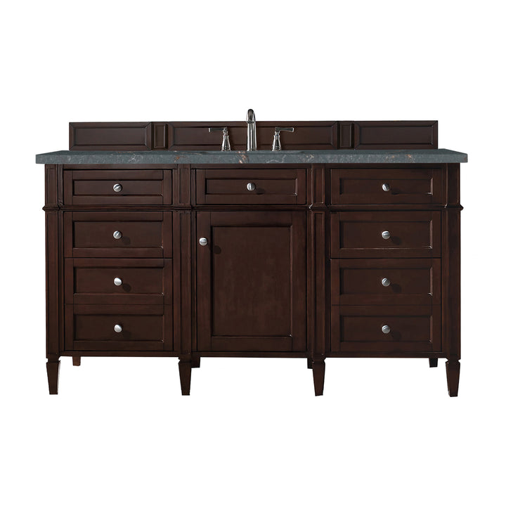 Brittany 60" Single Vanity, Burnished Mahogany w/ 3 CM Parisien Bleu Silestone Top w/FreePower Wireless Charger