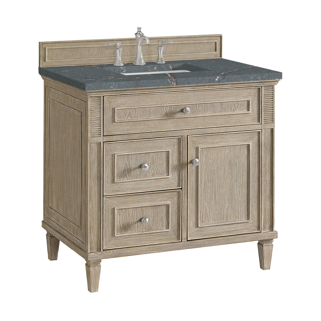 Lorelai 36" Single Vanity, Whitewashed Oak w/ 3 CM Parisien Bleu Silestone Top