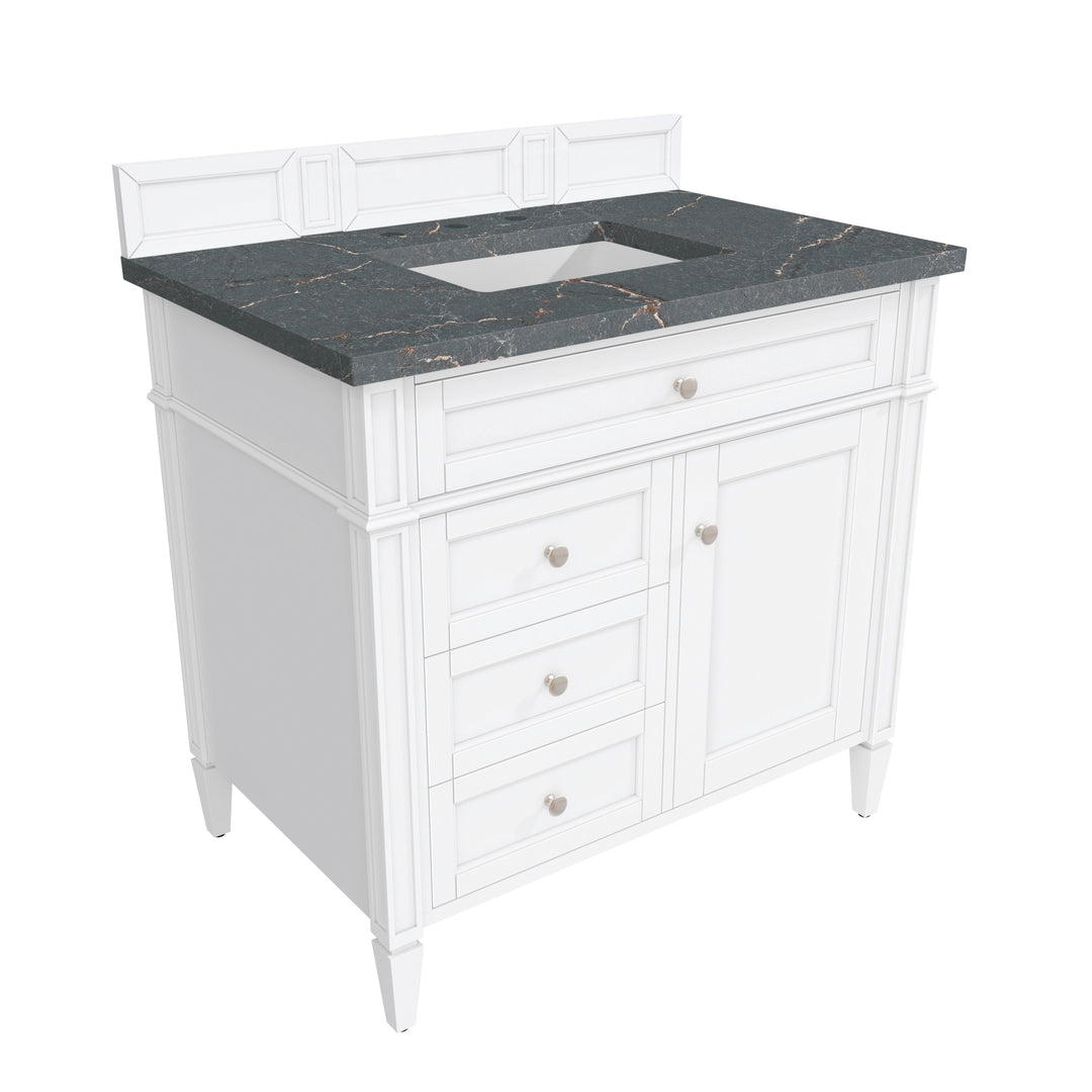 Brittany 36" Single Vanity, Bright White w/ 3 CM Parisien Bleu Silestone Top