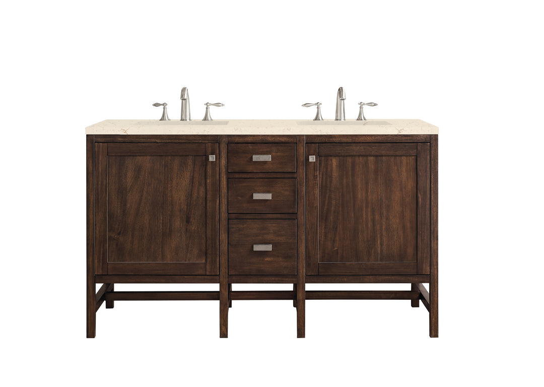 Addison 60" Double Vanity, Mid-Century Acacia w/ 3 CM Eternal Marfil Silestone Top