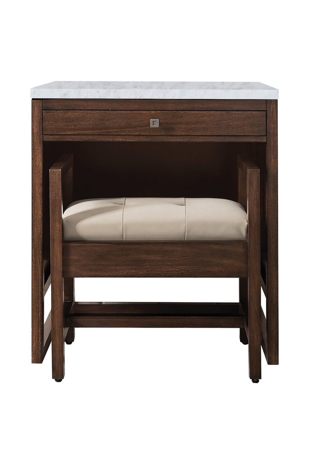 Athens 30"  Countertop  Unit (makeup counter), Mid Century Acacia w/ 3 CM Carrara Marble Top
