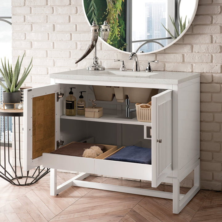 Athens 36" Single Vanity, Glossy White w/ 3 CM Lime Delight Silestone Top
