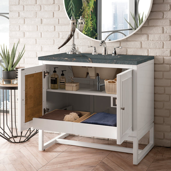 Athens 36" Single Vanity, Glossy White w/ 3 CM Parisien Bleu Silestone Top