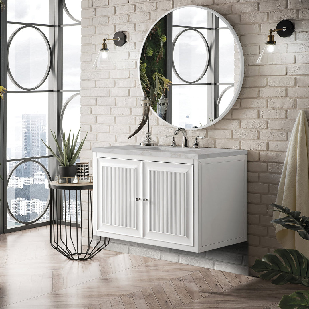 Athens 36" Single Vanity, Glossy White w/ 3 CM Victorian Silver Silestone Top