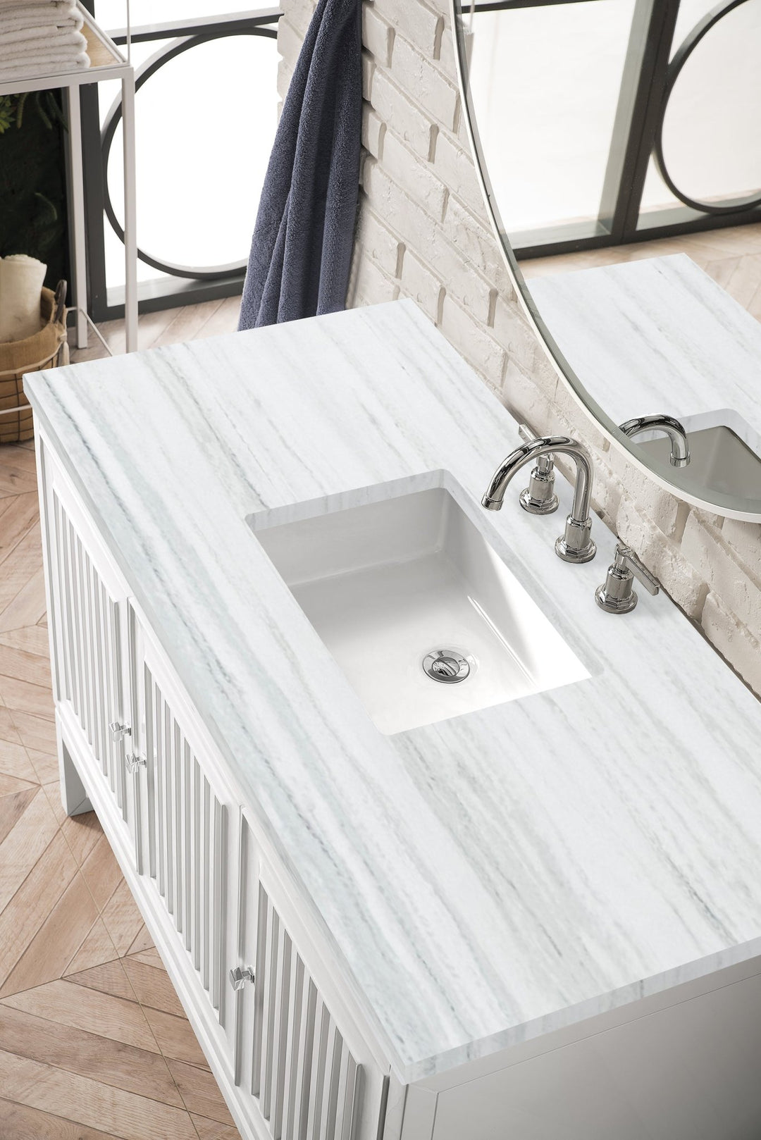 Athens 48" Single Vanity, Glossy White w/ 3 CM Arctic Fall Solid Surface Top