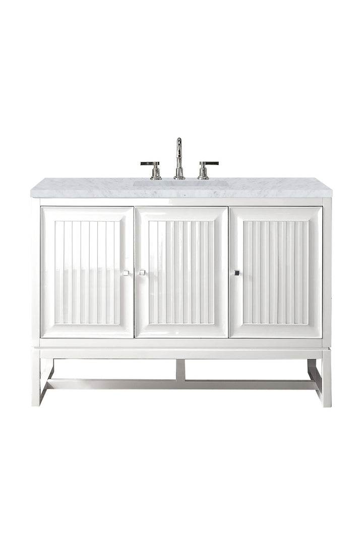 Athens 48" Single Vanity, Glossy White w/ 3 CM Carrara White Top