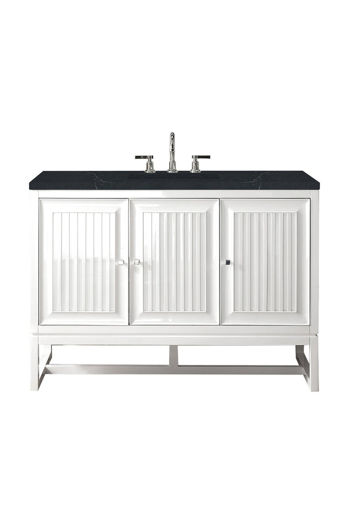 Athens 48" Single Vanity, Glossy White w/ 3 CM Charcoal Soapstone Silestone Top